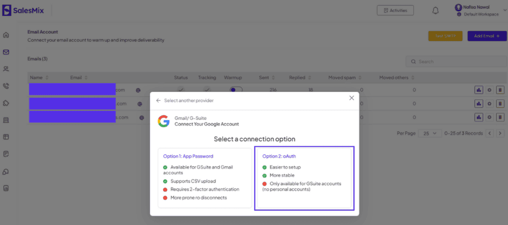 oAuth option in SalesMix