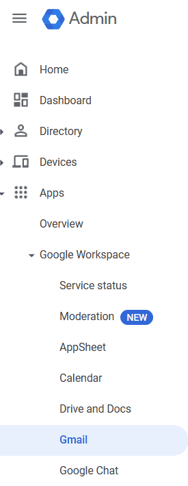 Gmail in Google Workspace dropdown 