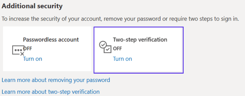 2-Step Verification in Additional Security Settings