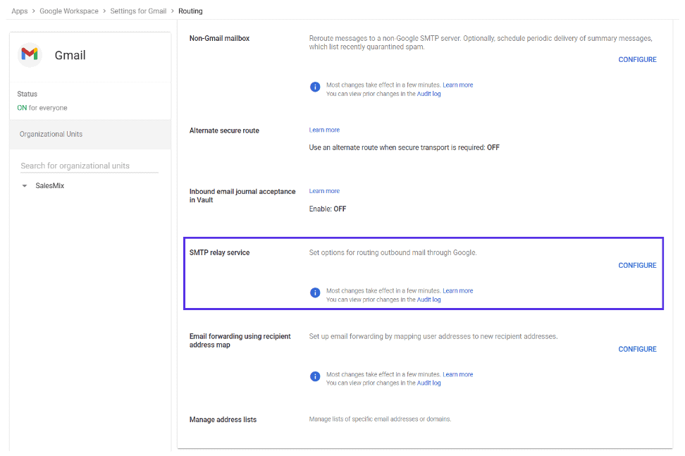 Gmail SMTP Settings Relay Service Option