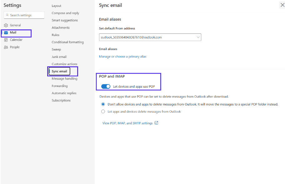 IMAP settings for Outlook