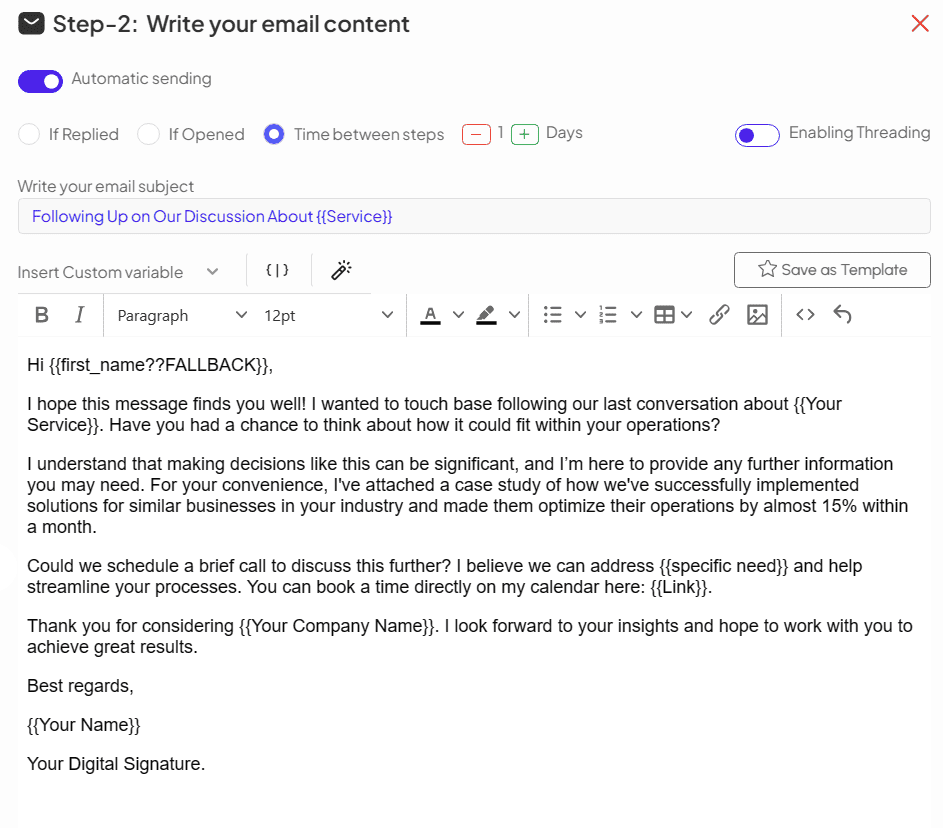 1st Follow-Up Cold Email Template